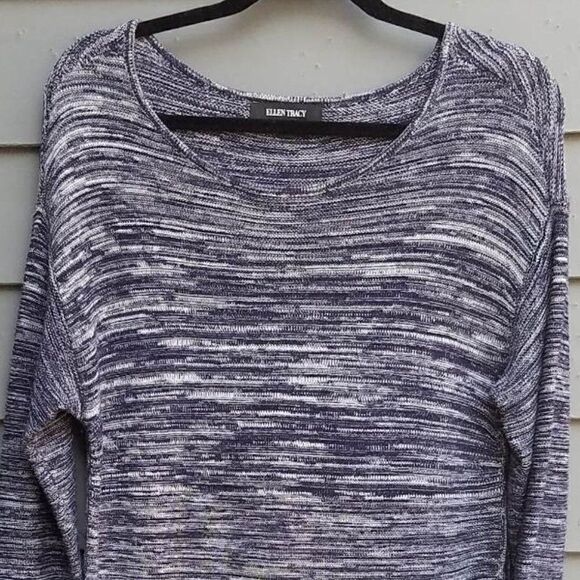 Ellen Tracy Marled Black White Tunic Sweater Large - Picture 7 of 8